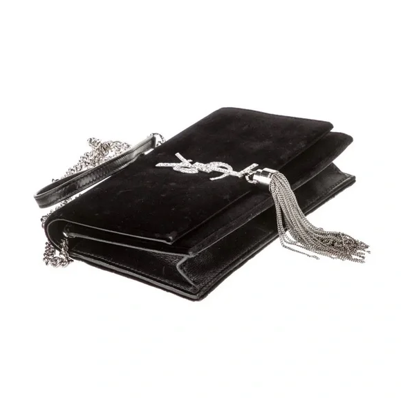 Yves Saint Laurent Black Velvet Clutch with Silver Accents - Picture 5 of 6